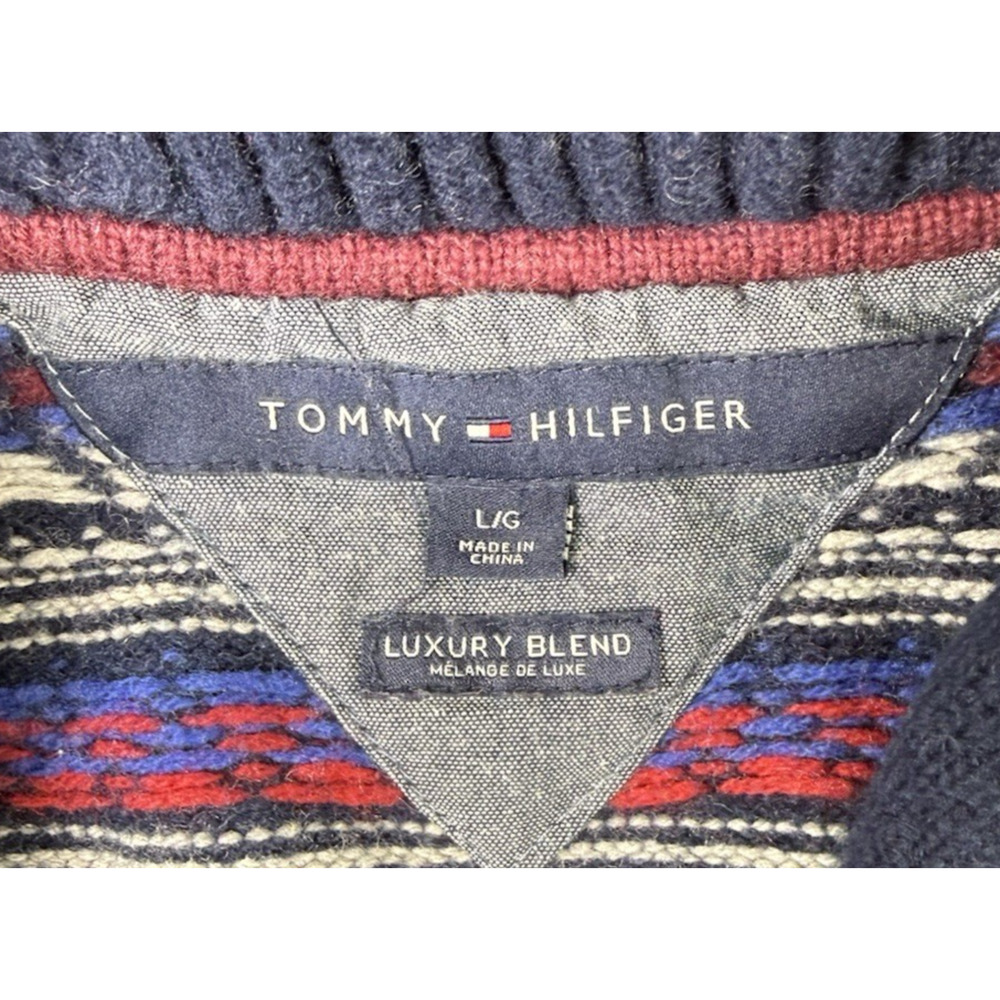 Tommy Hilfiger shawl collar cardigan sweater large Fair Isle Ski Preppy EUC - Picture 2 of 3